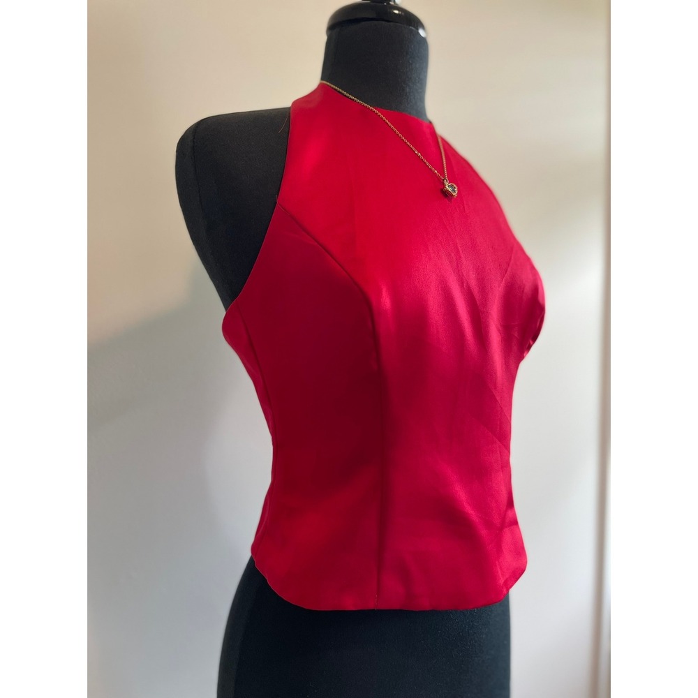 VTG Tom Barra Red Satin Halter Top Size 4 - Picture 3 of 7